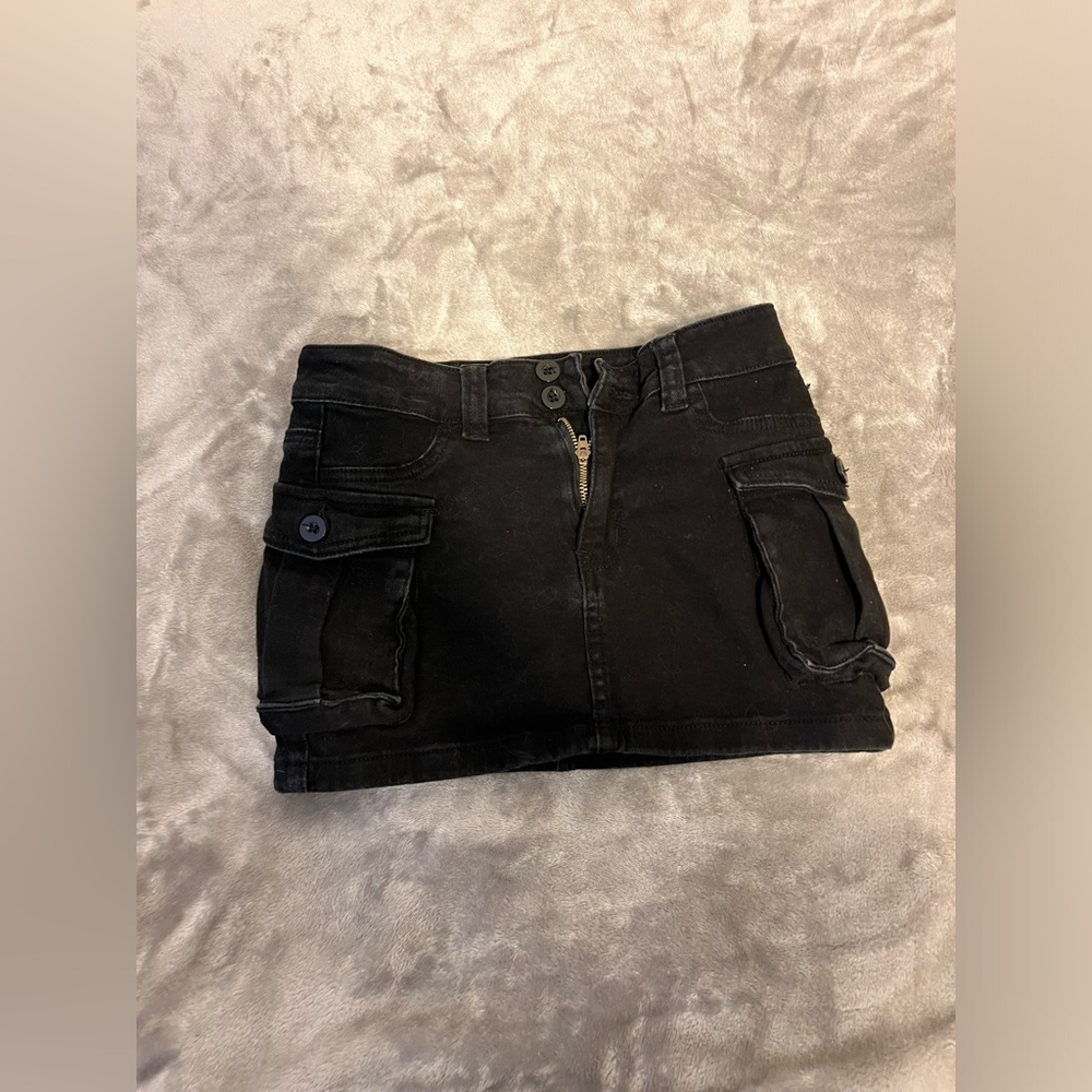mini black cargo skirt